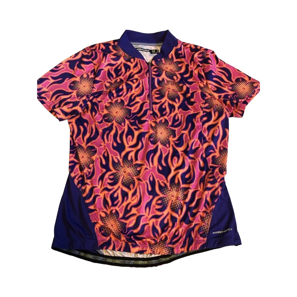 Nishiki Women's - Large -Bike Cycling Racing Jersey Shirt Orange Purple Pink Zip